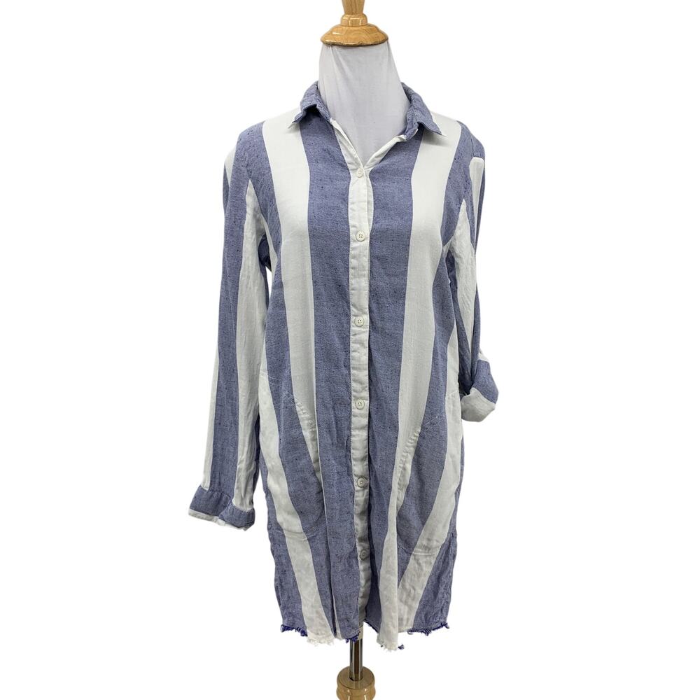 Tommy Bahama Shirt Womens S White Multi St Lucia Linen Blend Rugby Stripe Beach